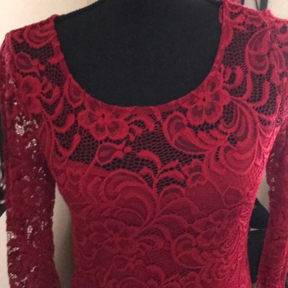 NWT Ambiance Red Lace Dress with Blushing Back - Picture 6 of 6